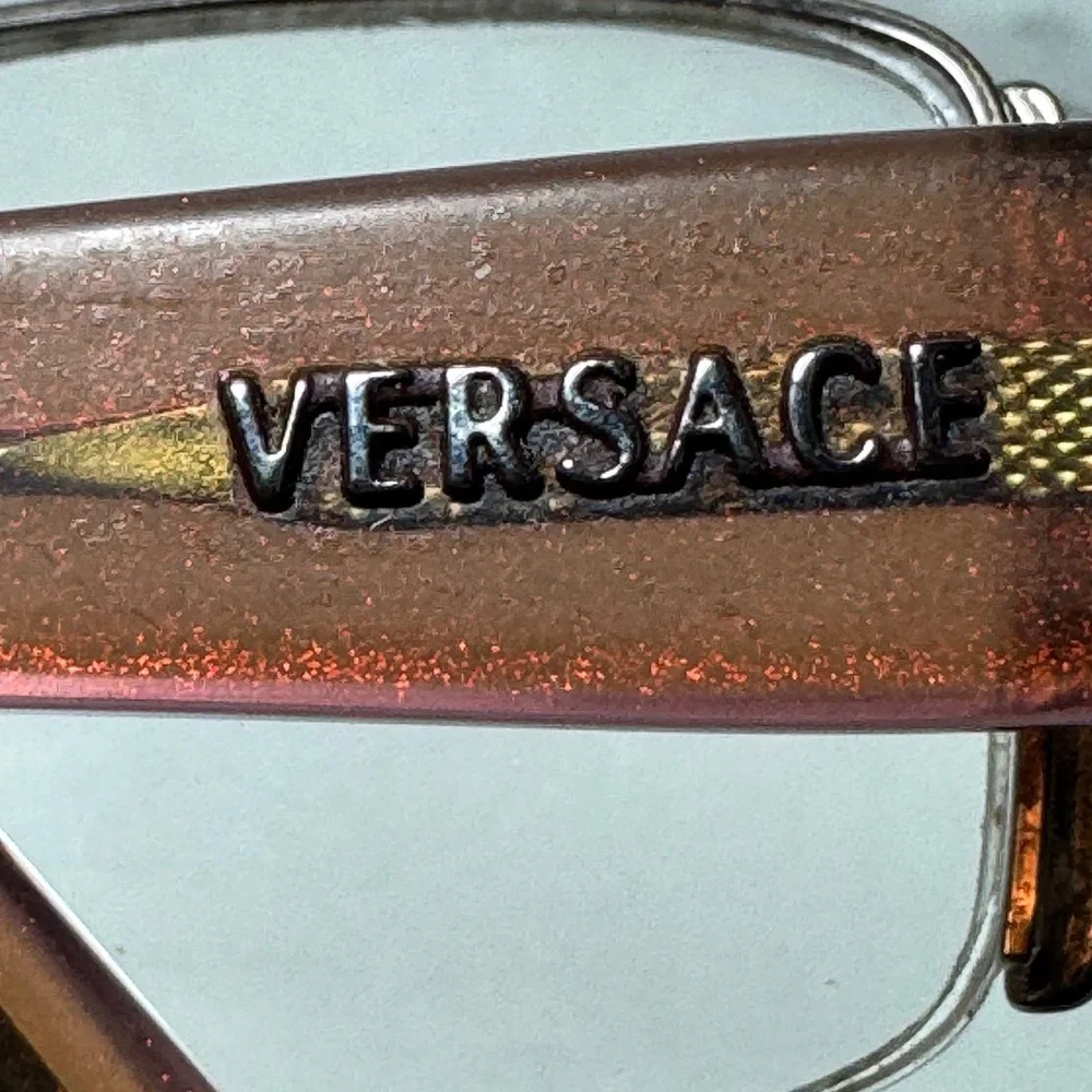 Versace 1090-B Brown Glitter Rhinestone Semi Rimless Eyeglass Frames 50-18-130